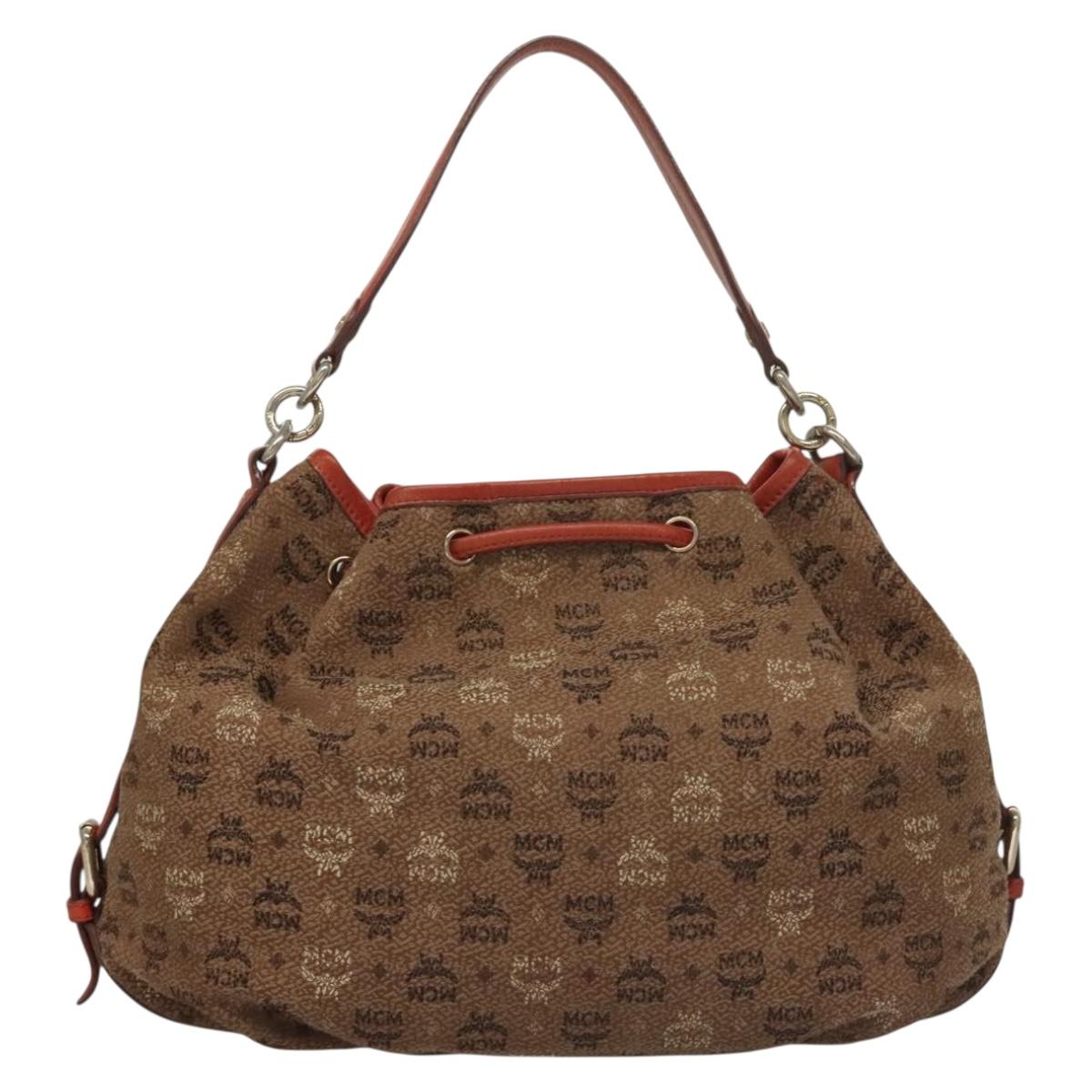 MCM Logogram Vicetos Shoulder Bag Canvas 2way Brown Gold Auth 132068