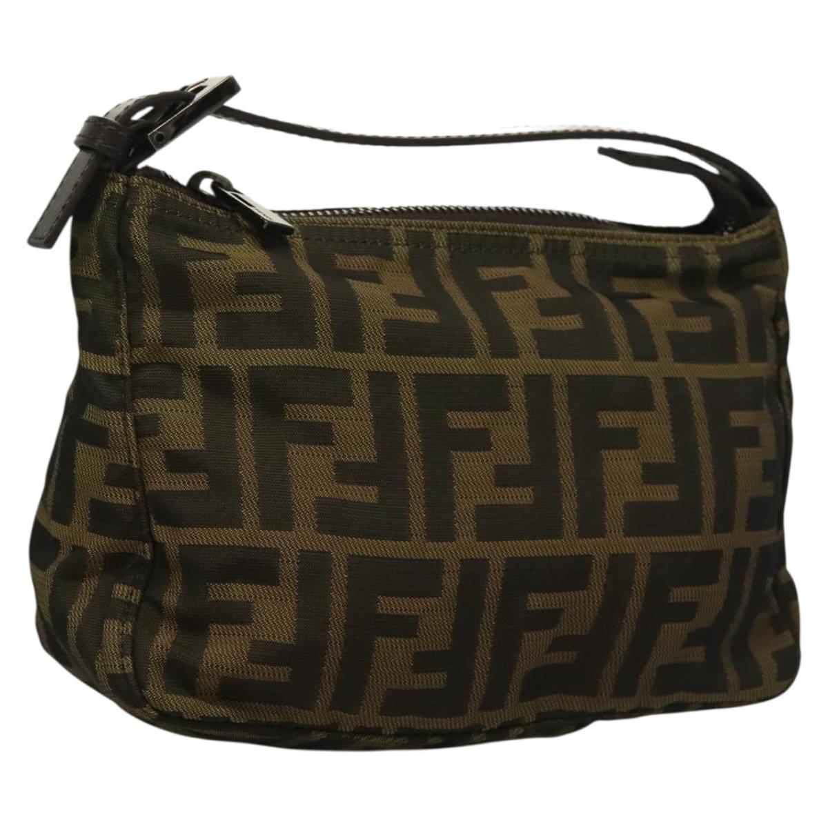 FENDI Zucca Canvas Accessory Pouch Black Brown Auth 132073