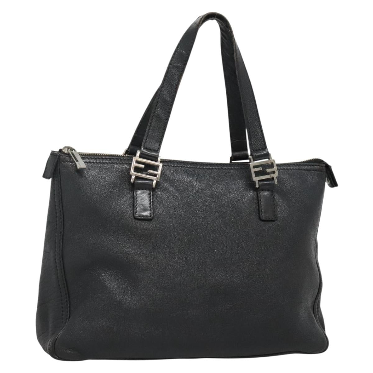 FENDI Hand Bag Leather Black Auth 132086