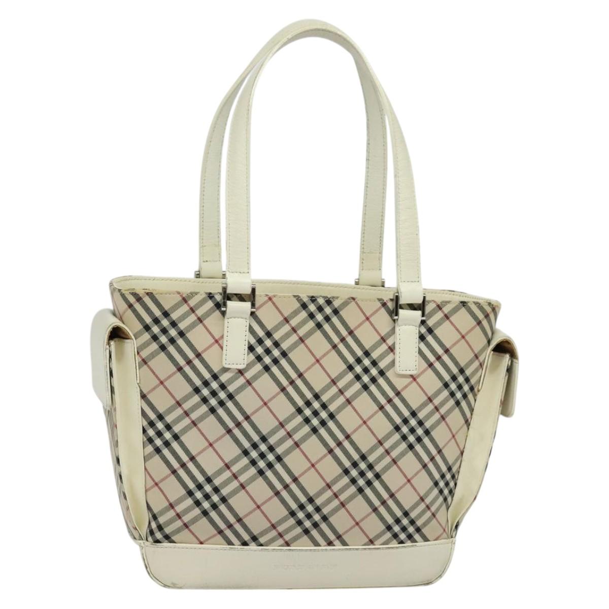 BURBERRY Nova Check Tote Bag Canvas Beige Silver Auth 132111