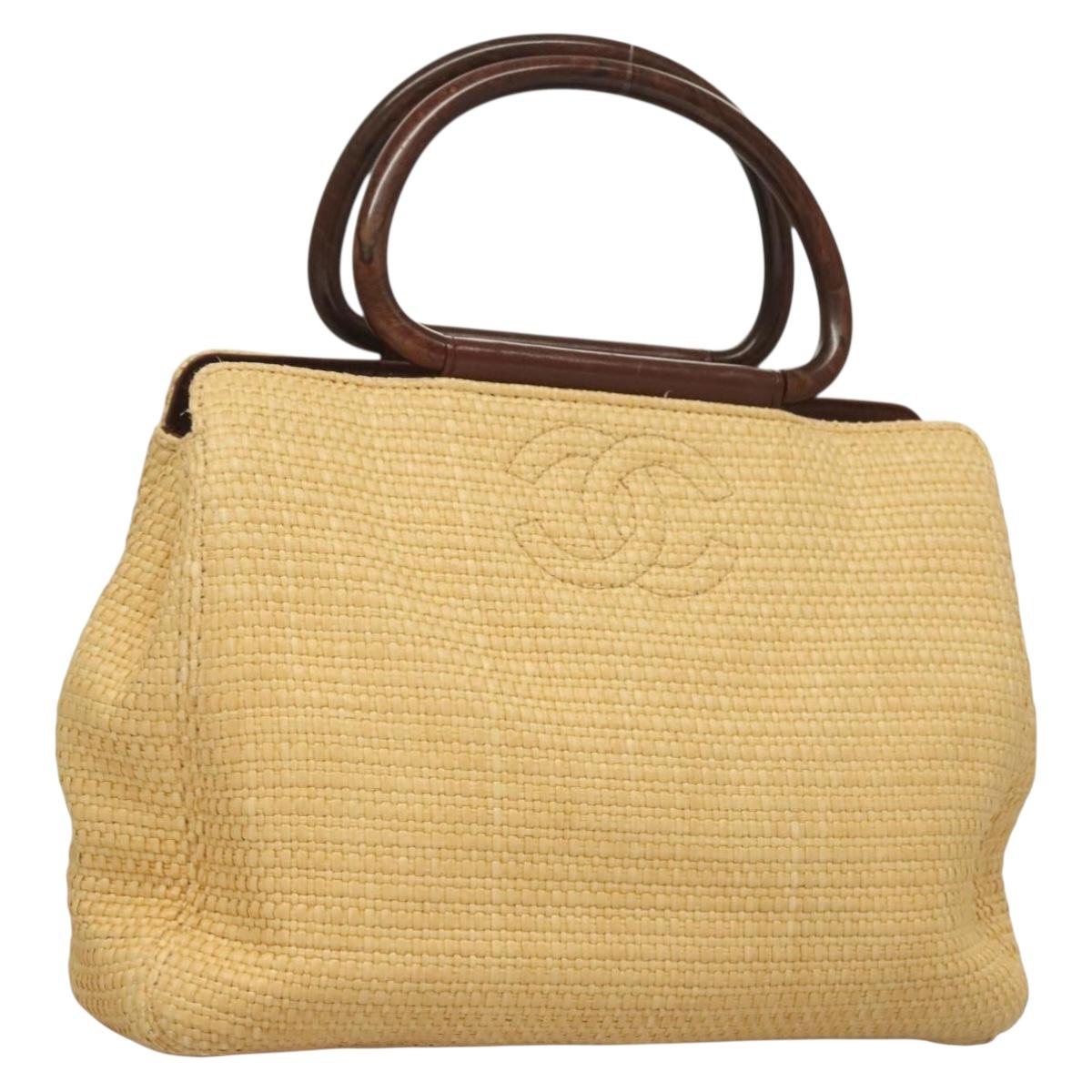 CHANEL COCO Mark Hand Bag Straw Beige Gold CC Auth 132129