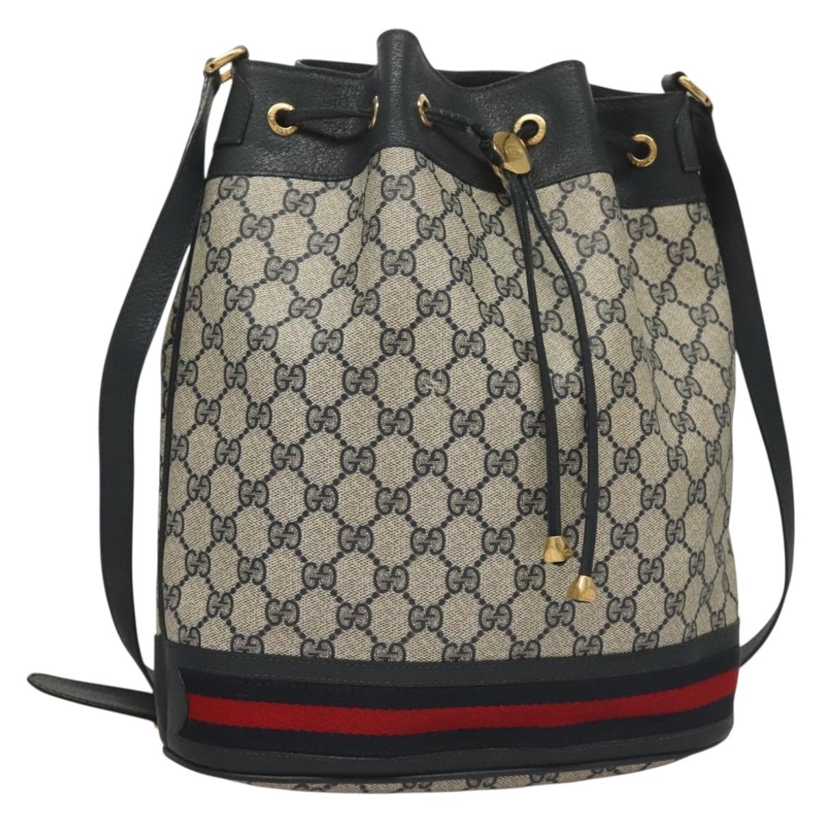 GUCCI GG Supreme Sherry Line Shoulder Bag PVC Navy Gold 41 02 085 Auth 132131
