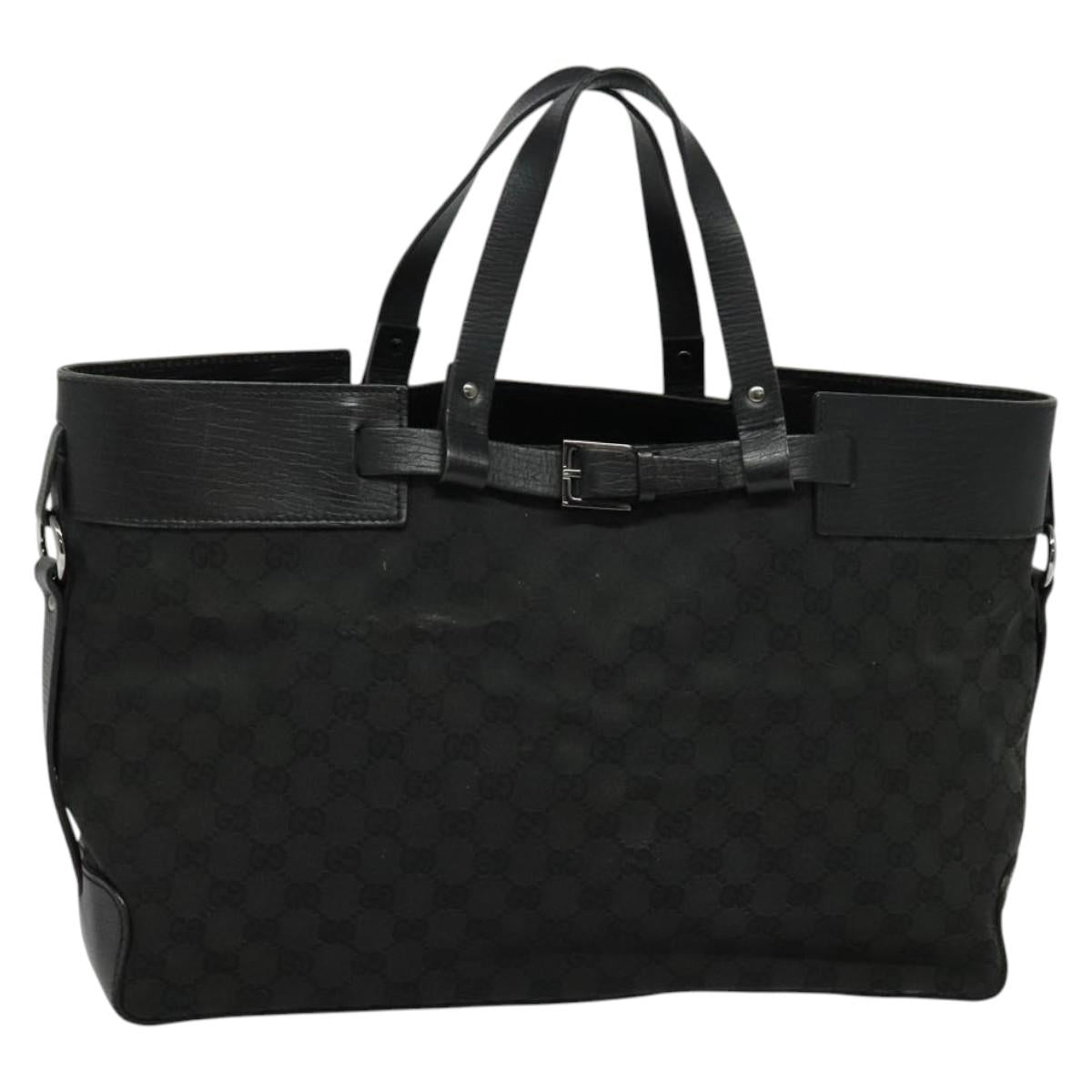 GUCCI GG Canvas Hand Bag Black Silver 106251 214397 Auth 132133