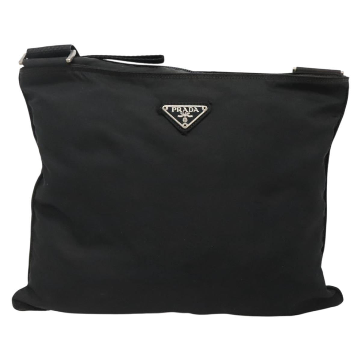 PRADA Shoulder Bag Nylon Black Silver Auth 132150
