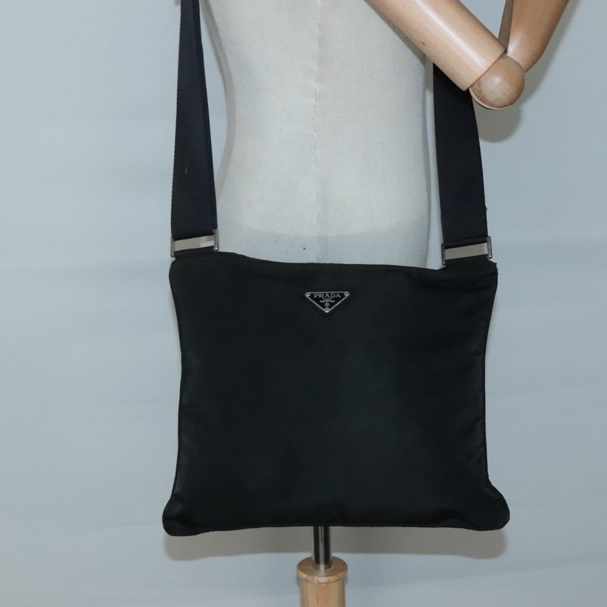PRADA Shoulder Bag Nylon Black Silver Auth 132150