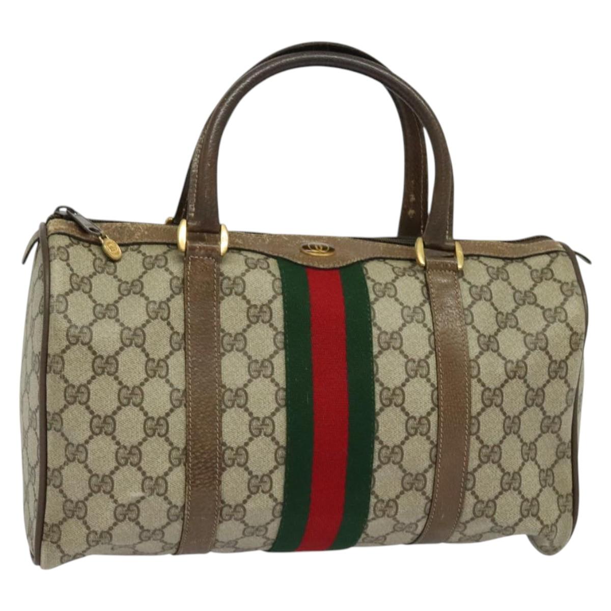 GUCCI GG Supreme Web Sherry Line Hand Bag PVC Beige Red 24 02 007 Auth 132157
