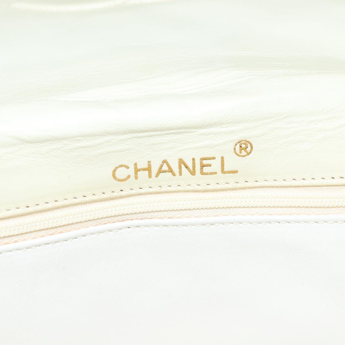 CHANEL Matelasse Chain Shoulder Bag Lamb Skin White Gold CC Auth 132172