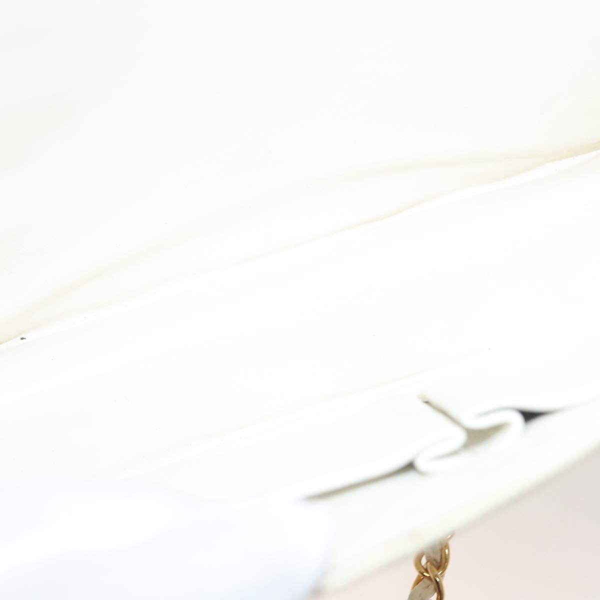 CHANEL Matelasse Chain Shoulder Bag Lamb Skin White Gold CC Auth 132172