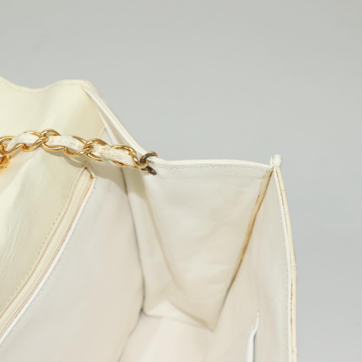 CHANEL Matelasse Chain Shoulder Bag Lamb Skin White Gold CC Auth 132172
