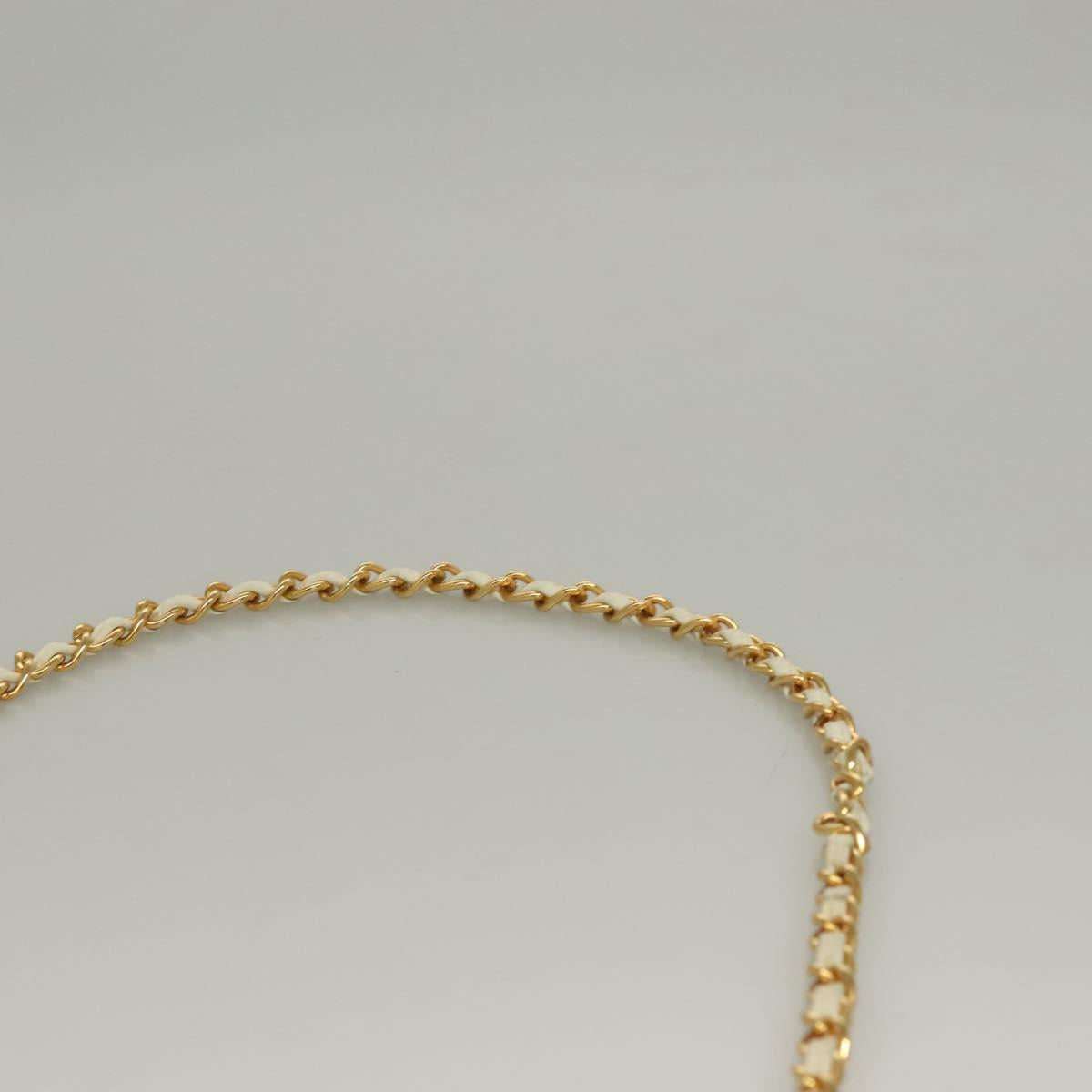 CHANEL Matelasse Chain Shoulder Bag Lamb Skin White Gold CC Auth 132172