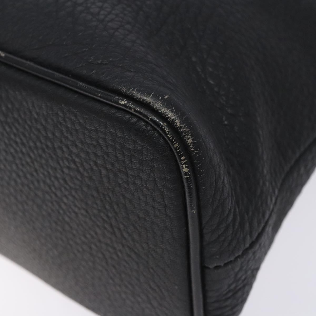 Burberrys Hand Bag Leather Black Gold Auth 132174