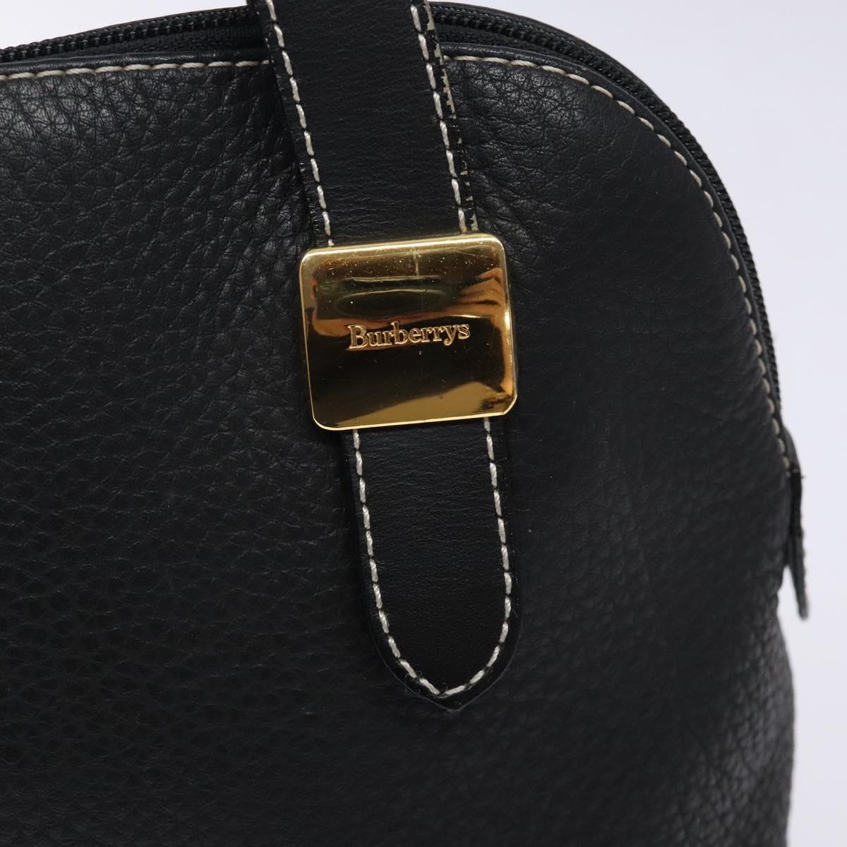Burberrys Hand Bag Leather Black Gold Auth 132174