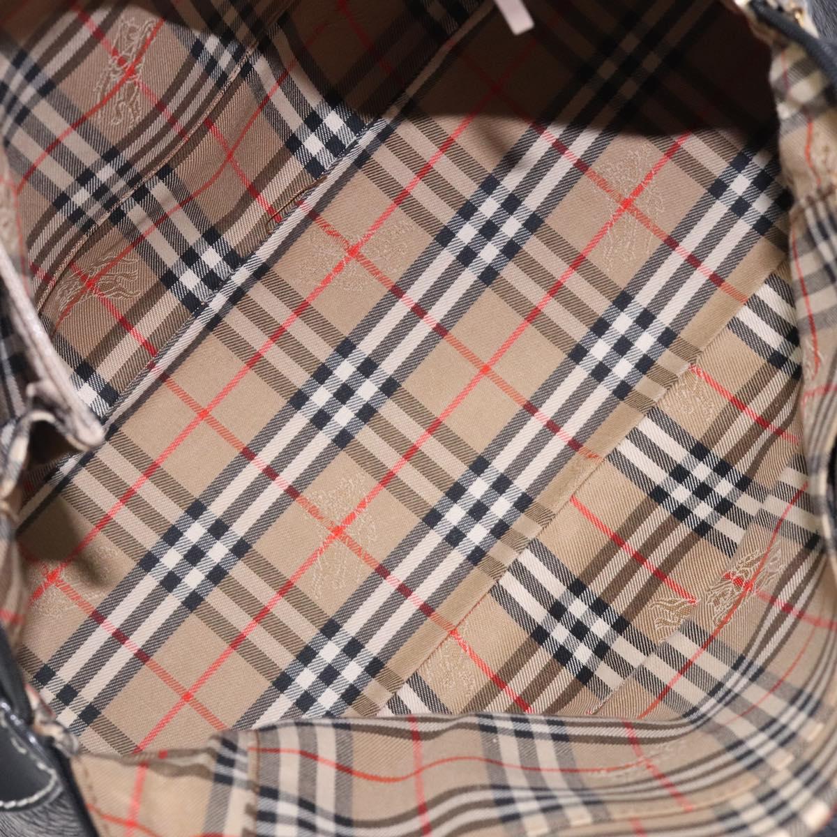 Burberrys Hand Bag Leather Black Gold Auth 132174