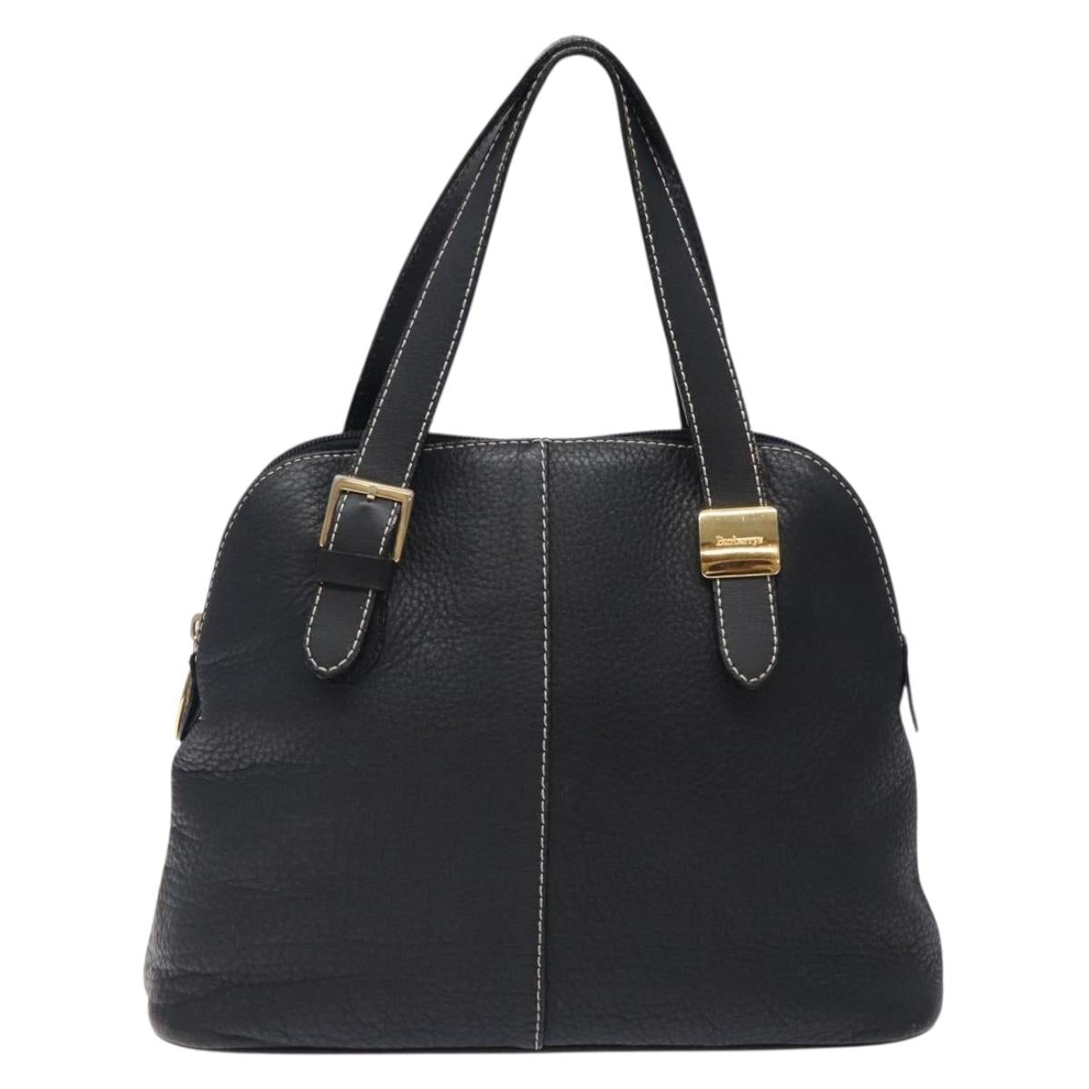 Burberrys Hand Bag Leather Black Gold Auth 132174