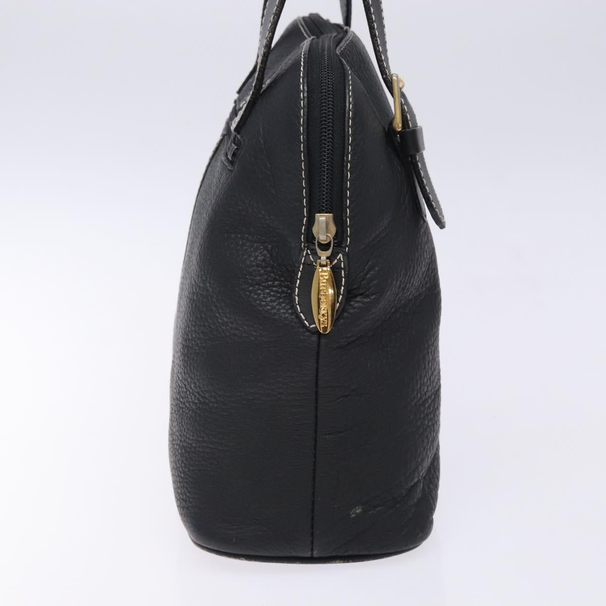 Burberrys Hand Bag Leather Black Gold Auth 132174