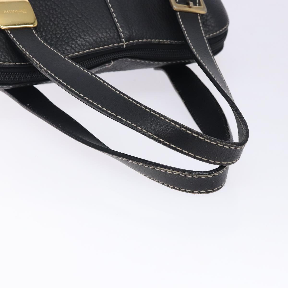 Burberrys Hand Bag Leather Black Gold Auth 132174