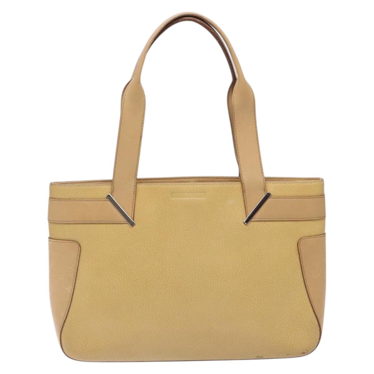 GUCCI Tote Bag Leather Beige Silver 002 1135 Auth 132207