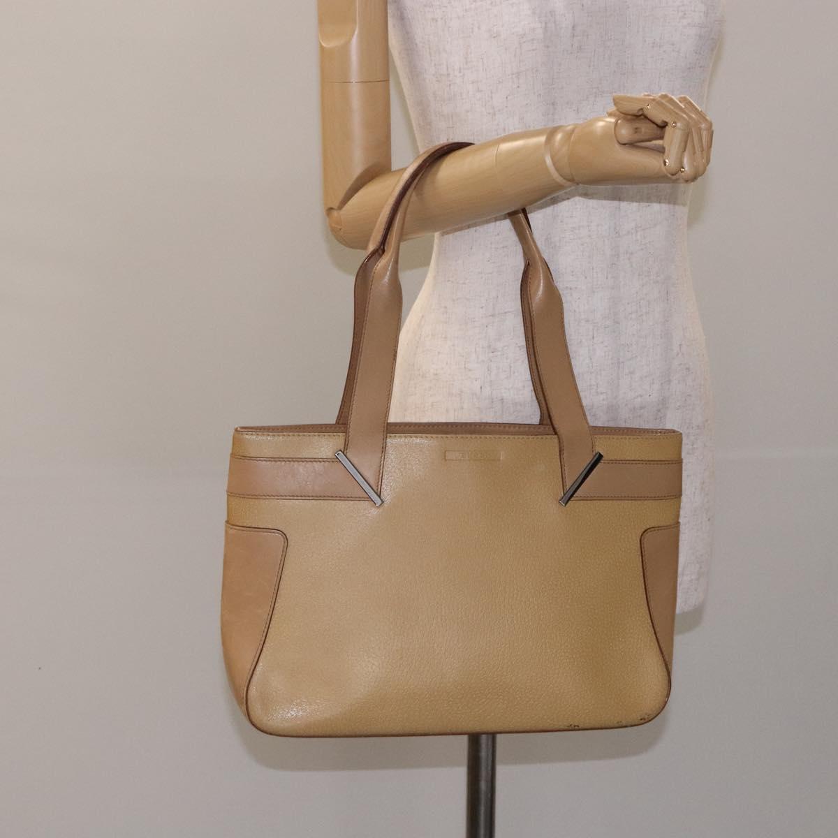 GUCCI Tote Bag Leather Beige Silver 002 1135 Auth 132207