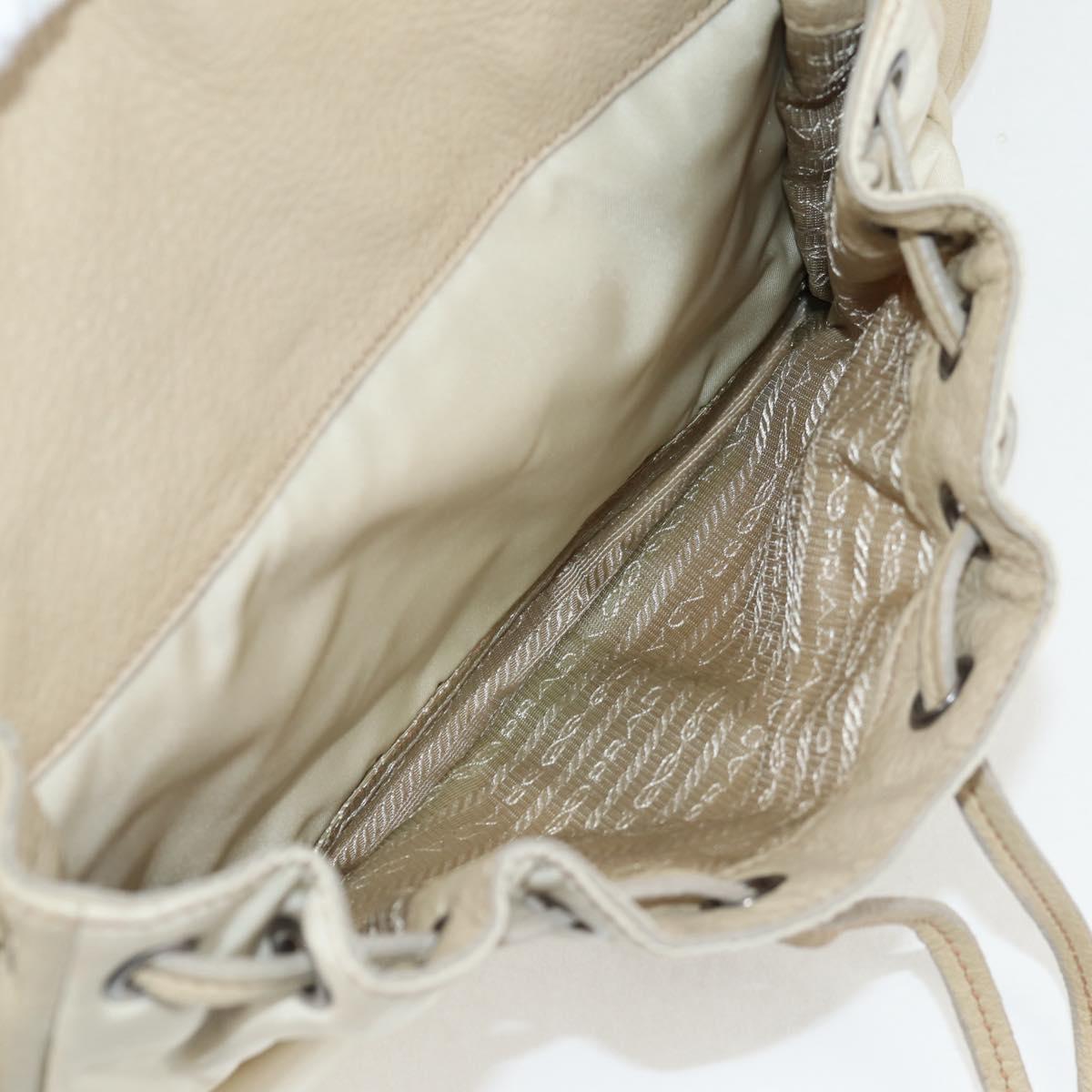 PRADA Hand Bag Leather 2way Beige Silver Auth 132222
