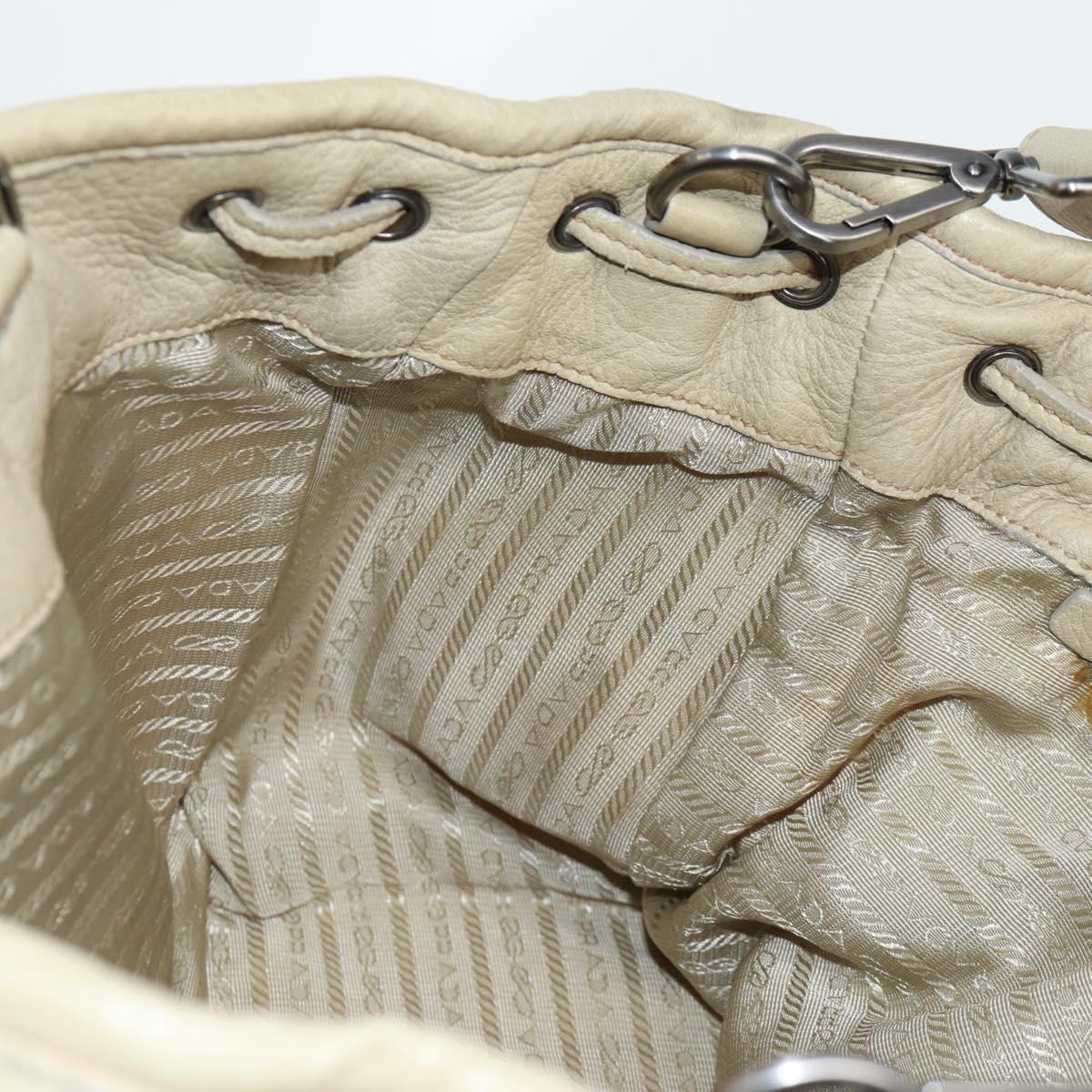 PRADA Hand Bag Leather 2way Beige Silver Auth 132222