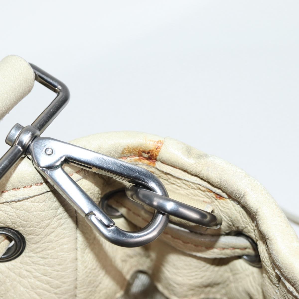 PRADA Hand Bag Leather 2way Beige Silver Auth 132222