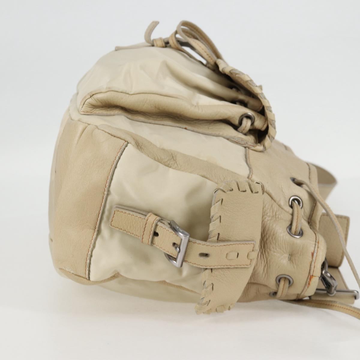 PRADA Hand Bag Leather 2way Beige Silver Auth 132222