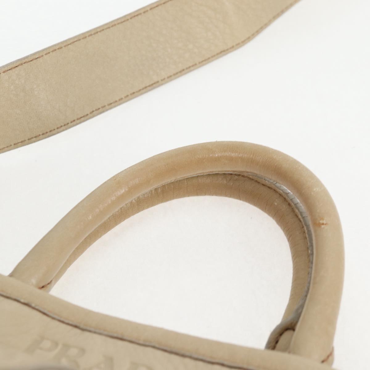 PRADA Hand Bag Leather 2way Beige Silver Auth 132222