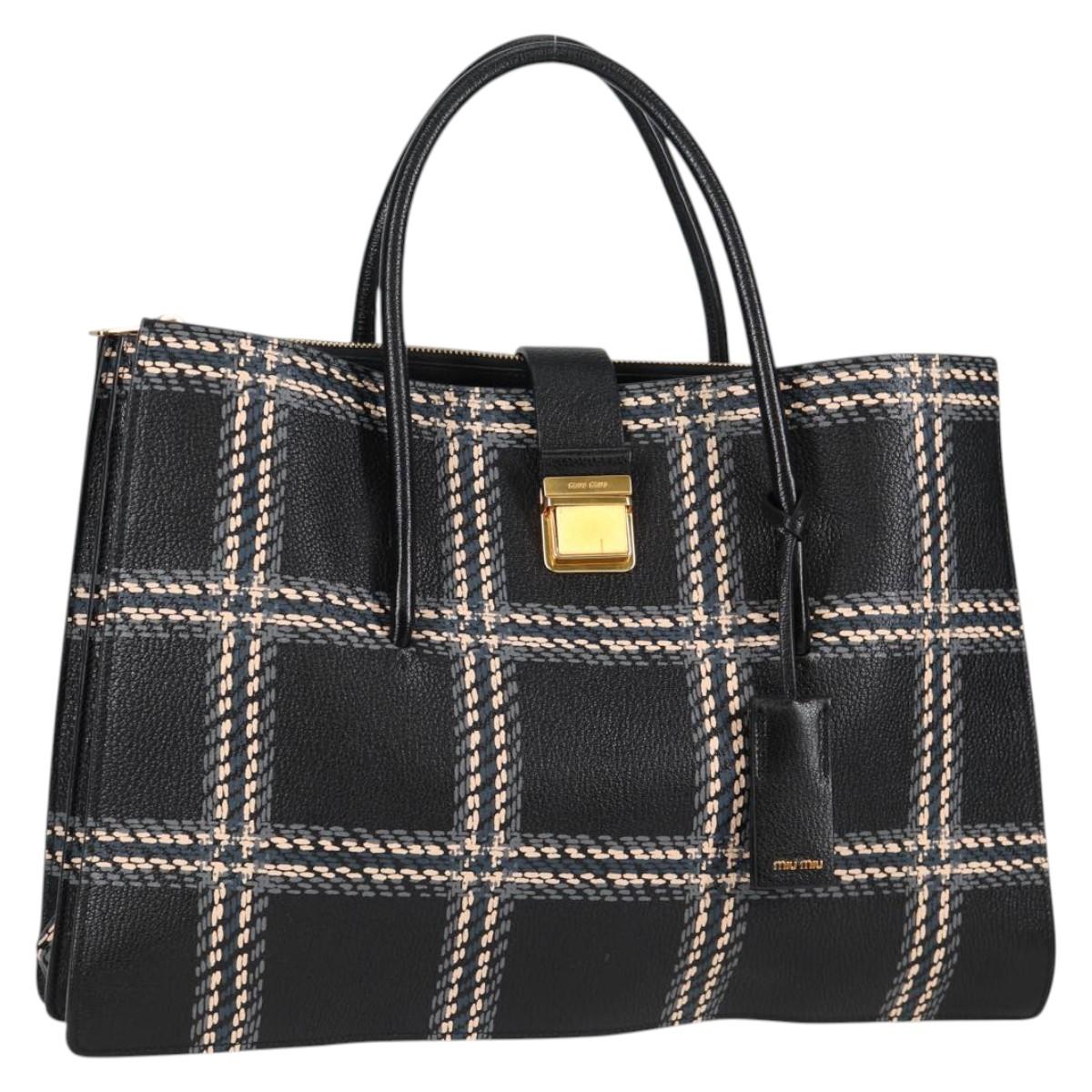 Miu Miu Hand Bag Leather Navy Gold Auth 132225V
