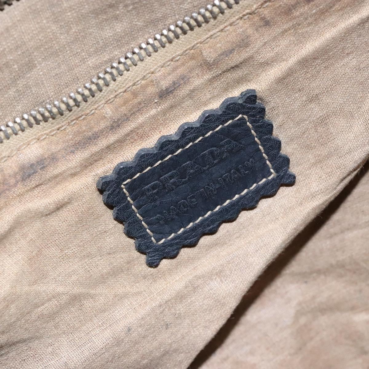 PRADA Shoulder Bag Leather Navy Silver Auth 132232