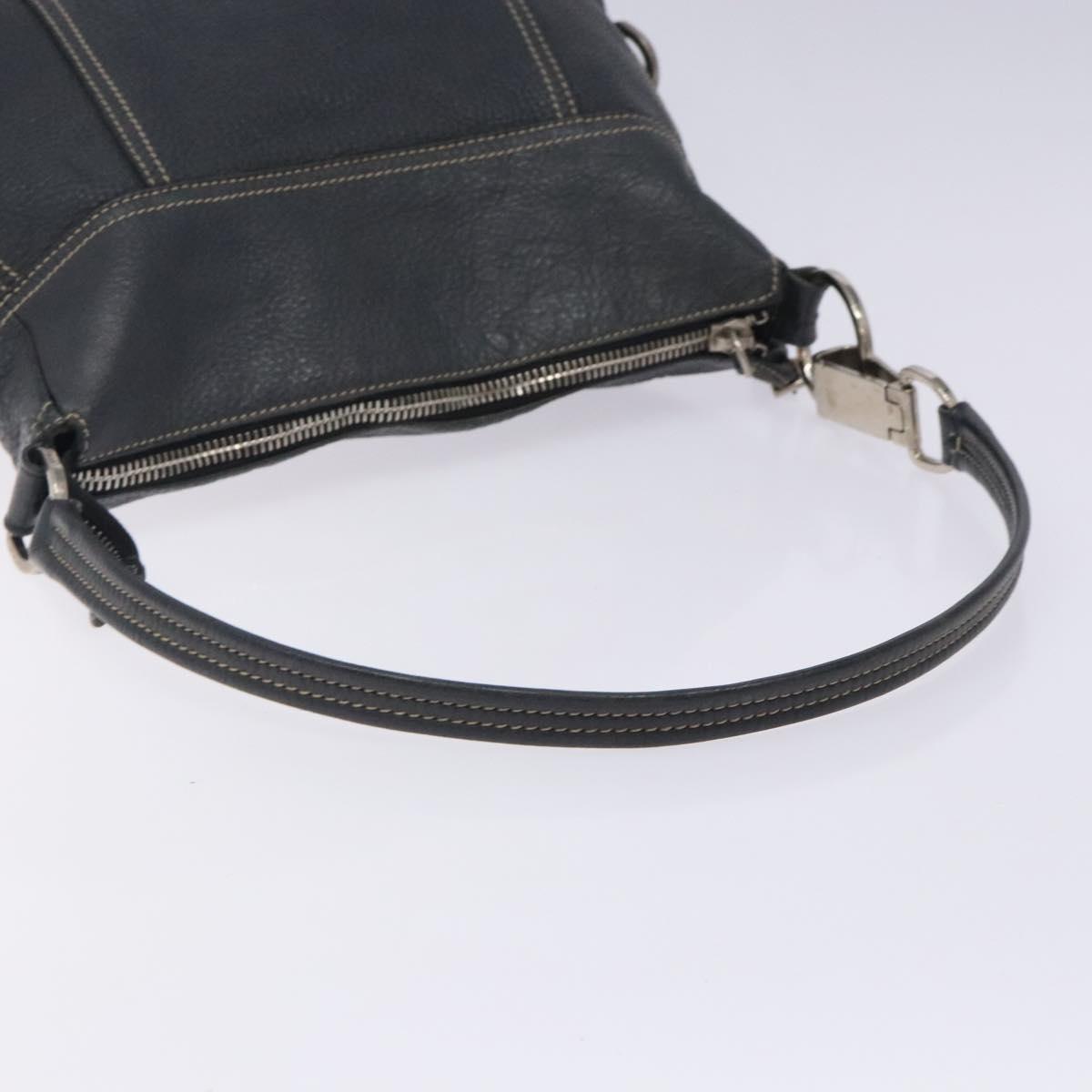 PRADA Shoulder Bag Leather Navy Silver Auth 132232