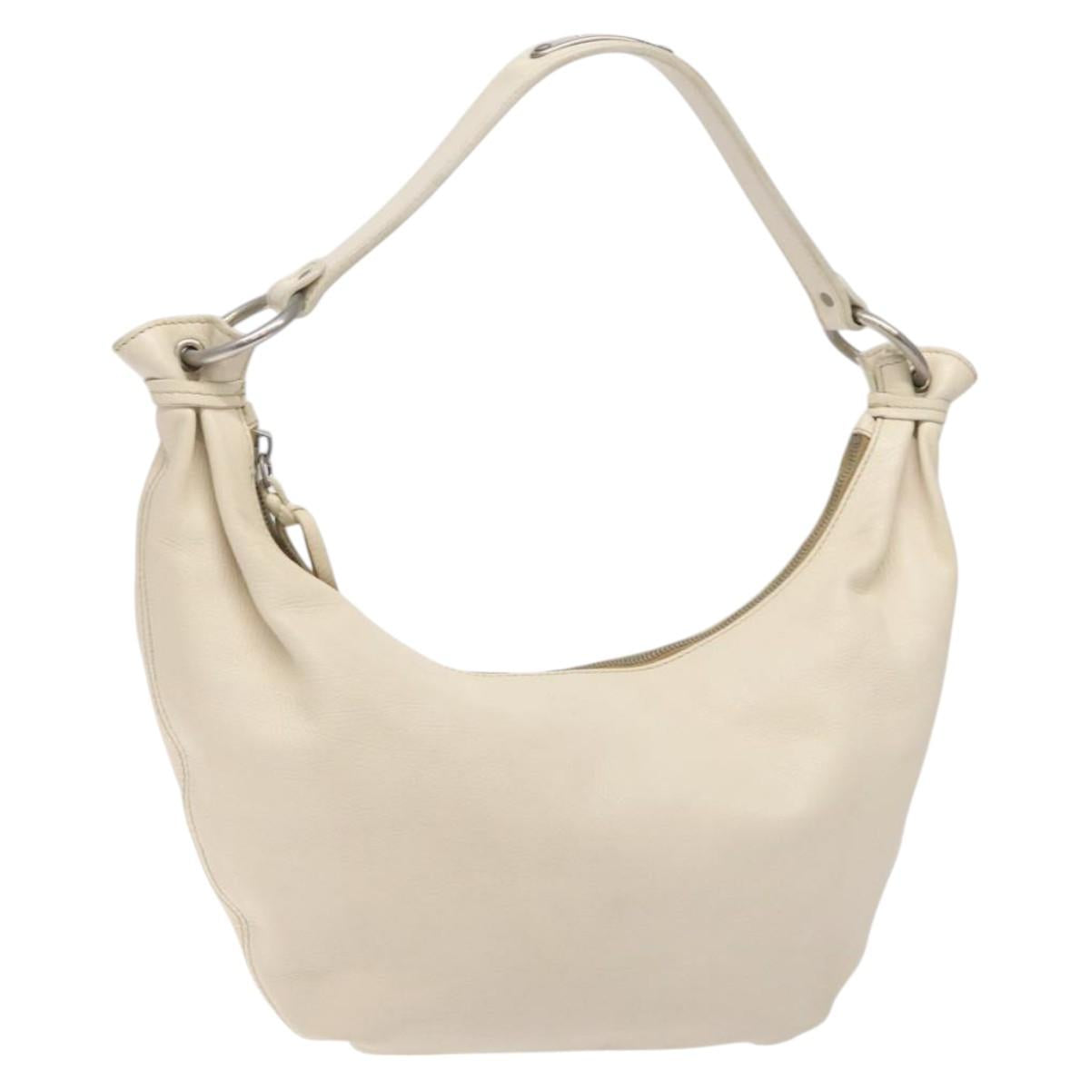 Miu Miu Shoulder Bag Leather White Silver Auth 132234