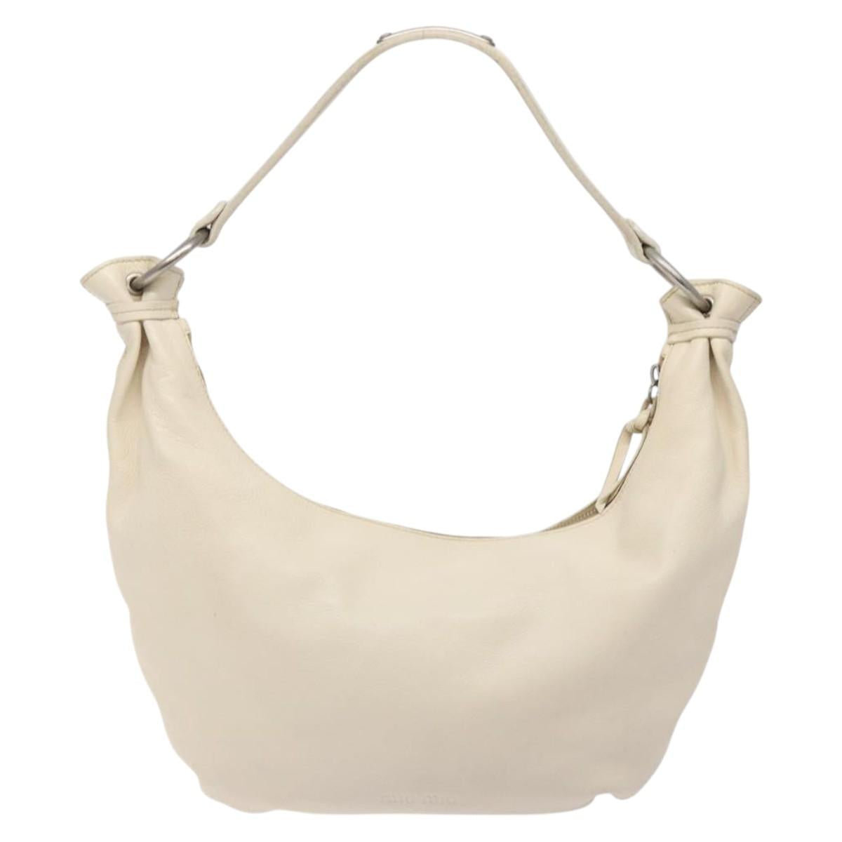 Miu Miu Shoulder Bag Leather White Silver Auth 132234