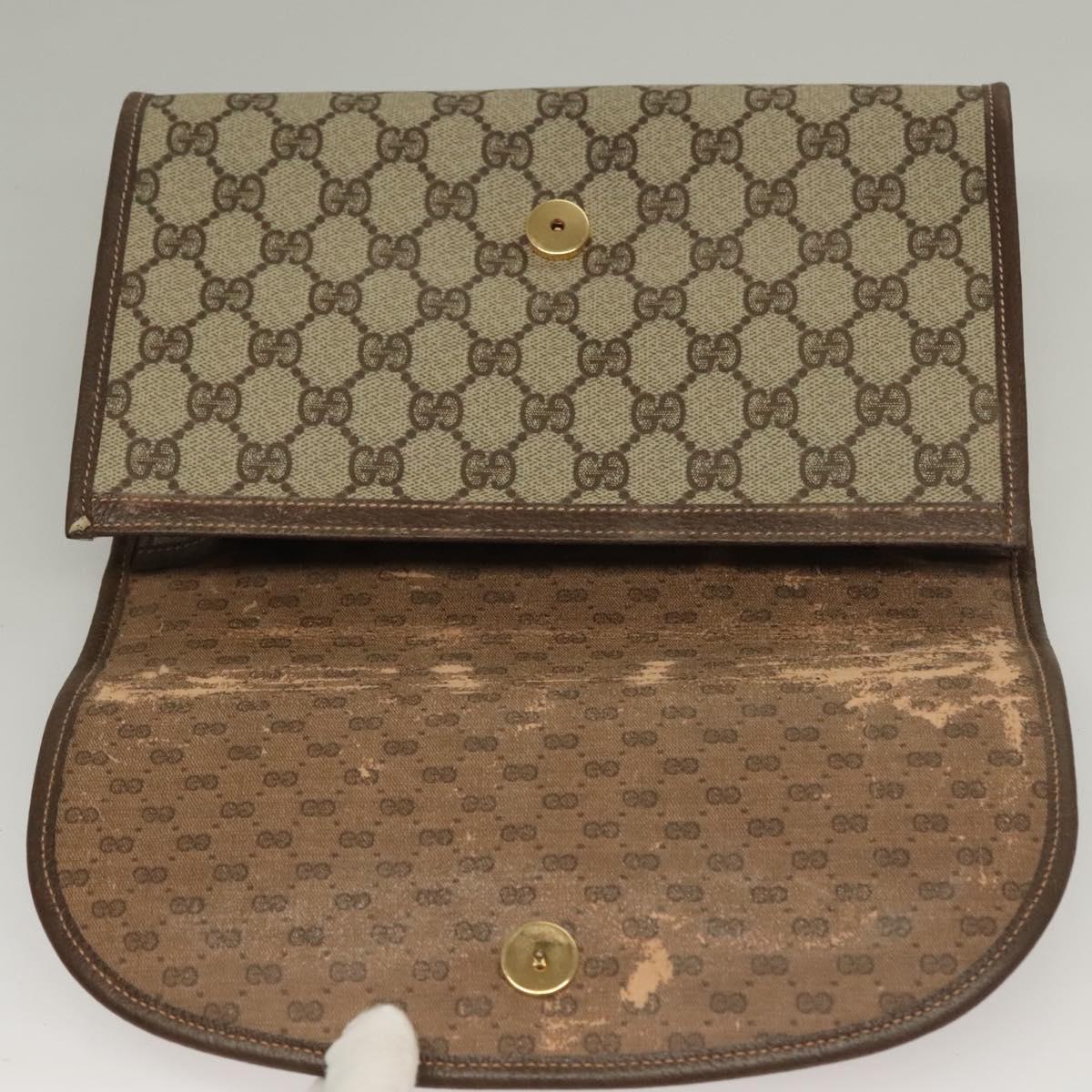 GUCCI GG Supreme Web Sherry Line Clutch Bag PVC Beige Red Green Auth 132258