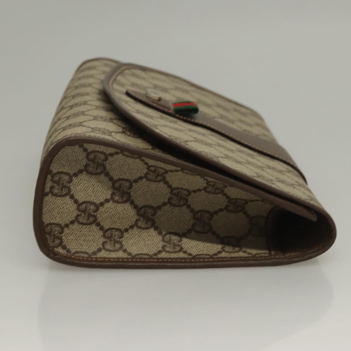 GUCCI GG Supreme Web Sherry Line Clutch Bag PVC Beige Red Green Auth 132258