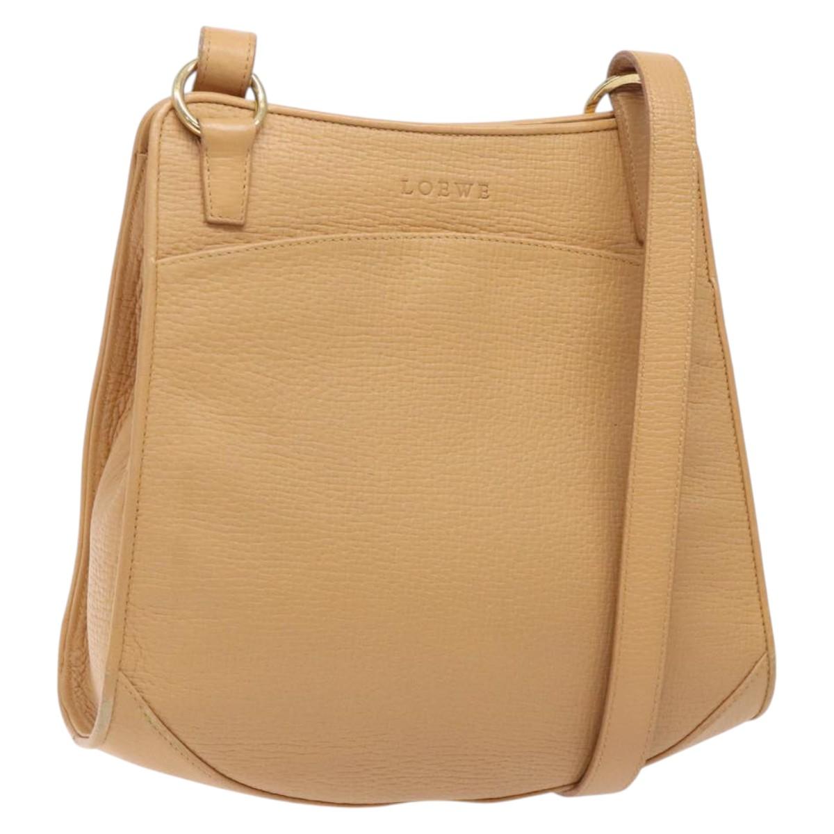 LOEWE Shoulder Bag Leather Beige Gold Auth 132265