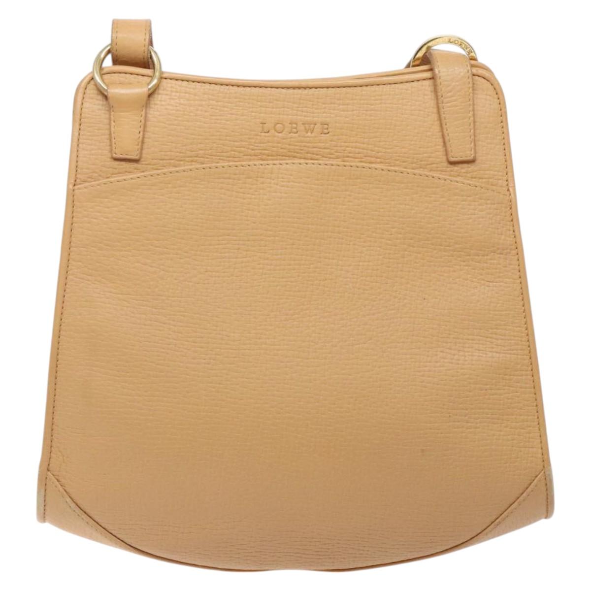 LOEWE Shoulder Bag Leather Beige Gold Auth 132265