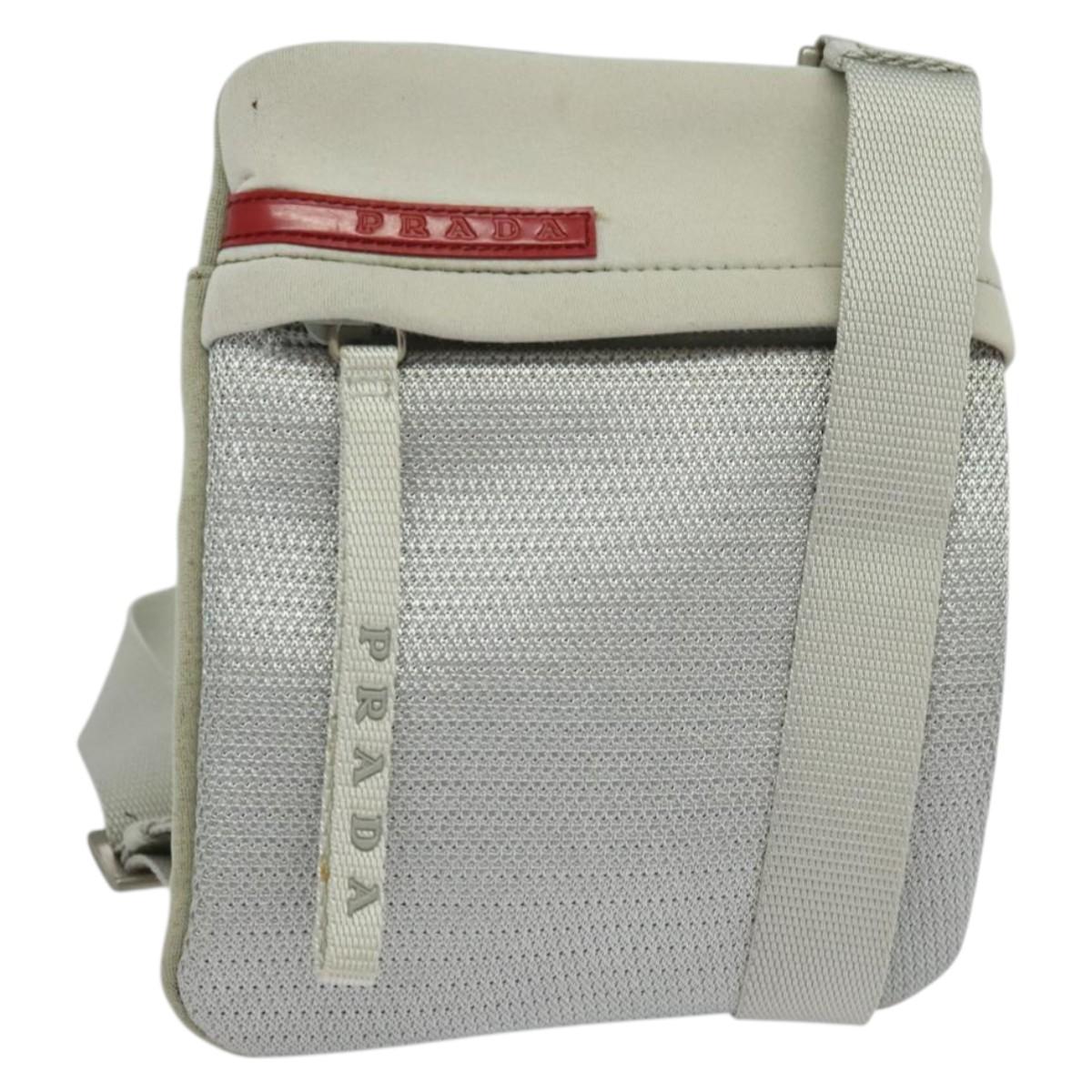 PRADA Sports Shoulder Bag Cotton Silver Auth 132275