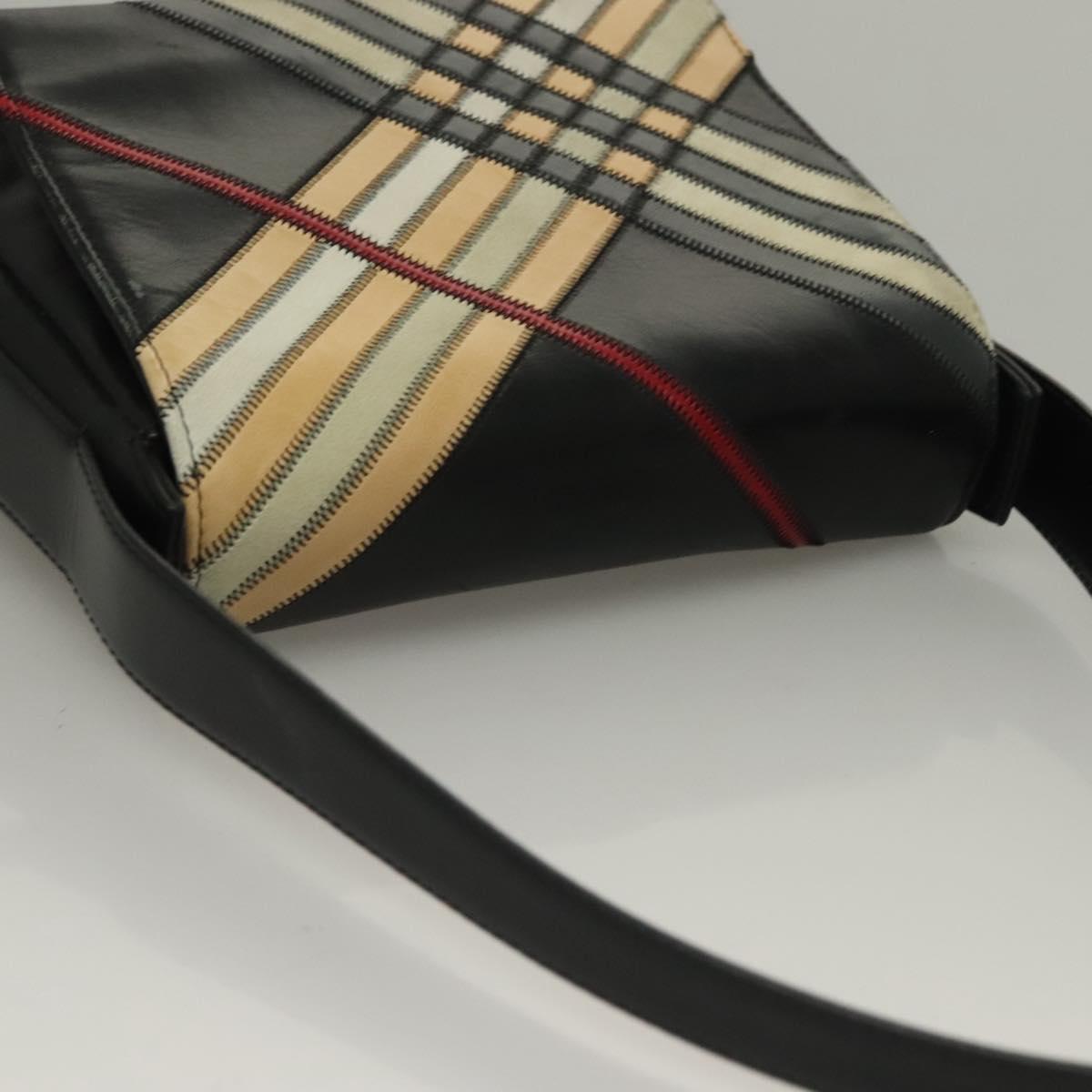 BURBERRY Nova Check Shoulder Bag Leather Black Gold Auth 132286