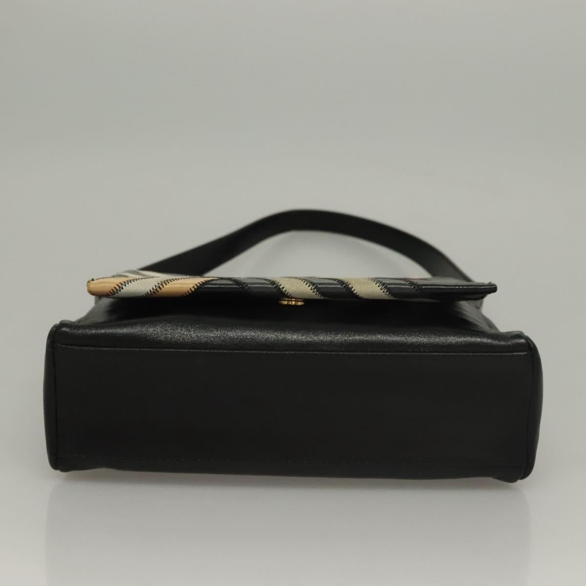 BURBERRY Nova Check Shoulder Bag Leather Black Gold Auth 132286