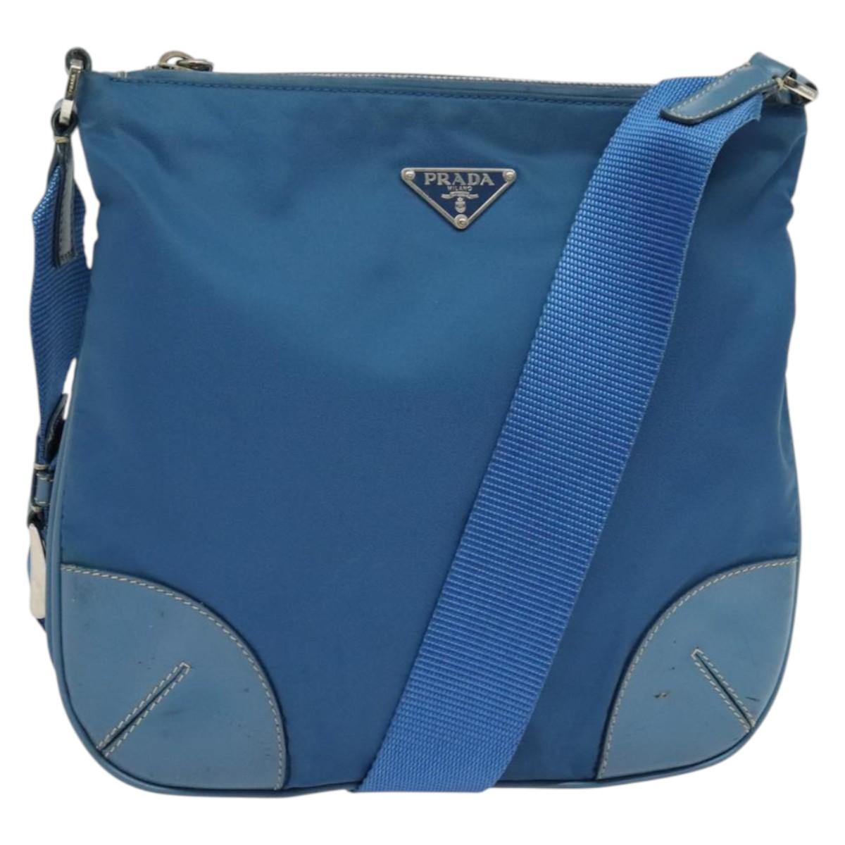 PRADA Shoulder Bag Nylon Blue Silver Auth 132289
