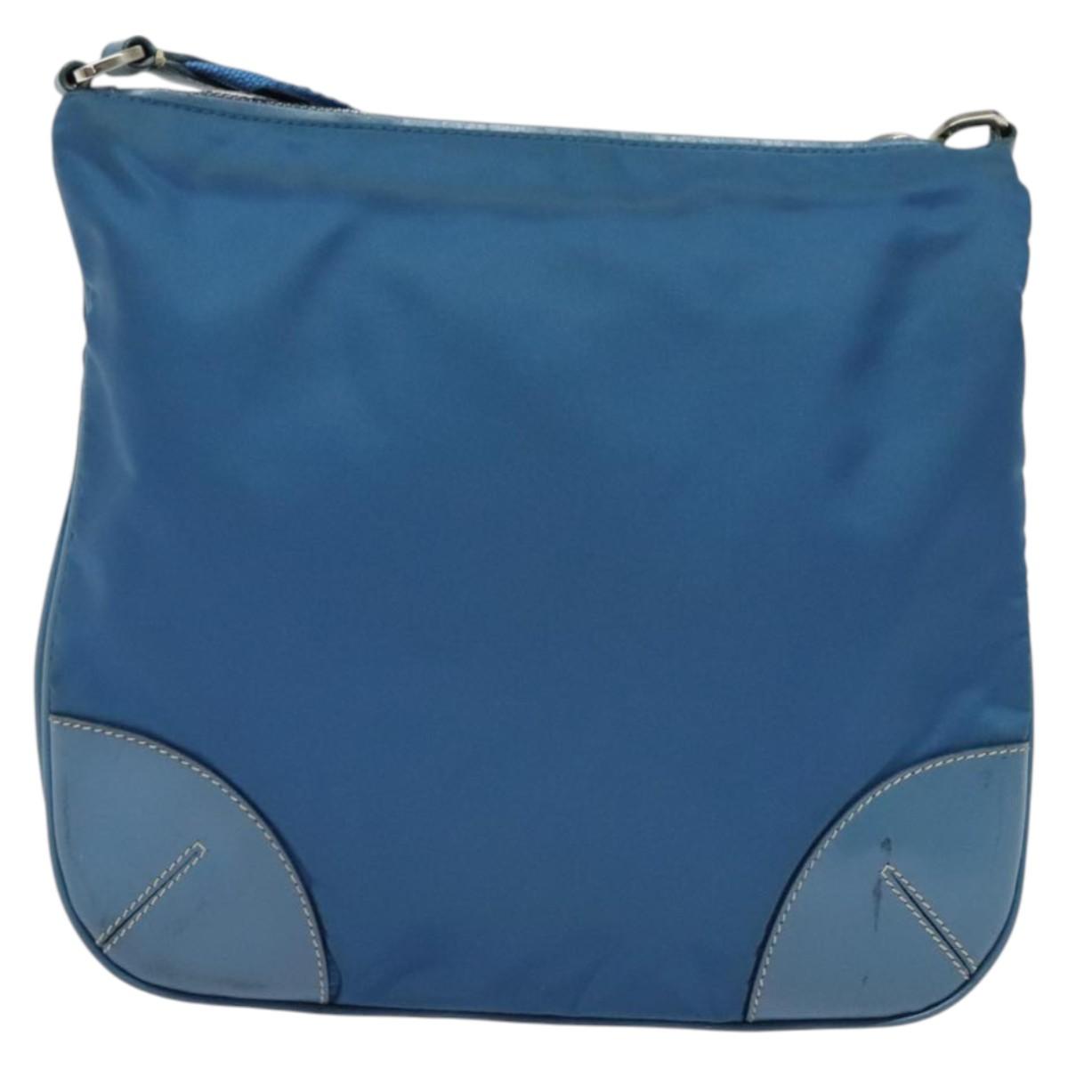 PRADA Shoulder Bag Nylon Blue Silver Auth 132289