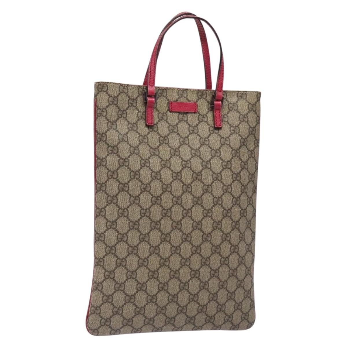 GUCCI GG Supreme Hand Bag PVC Beige Silver 117551 Auth 132297