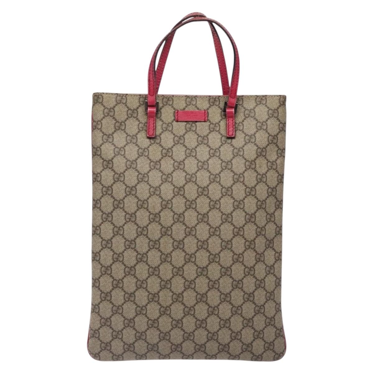 GUCCI GG Supreme Hand Bag PVC Beige Silver 117551 Auth 132297