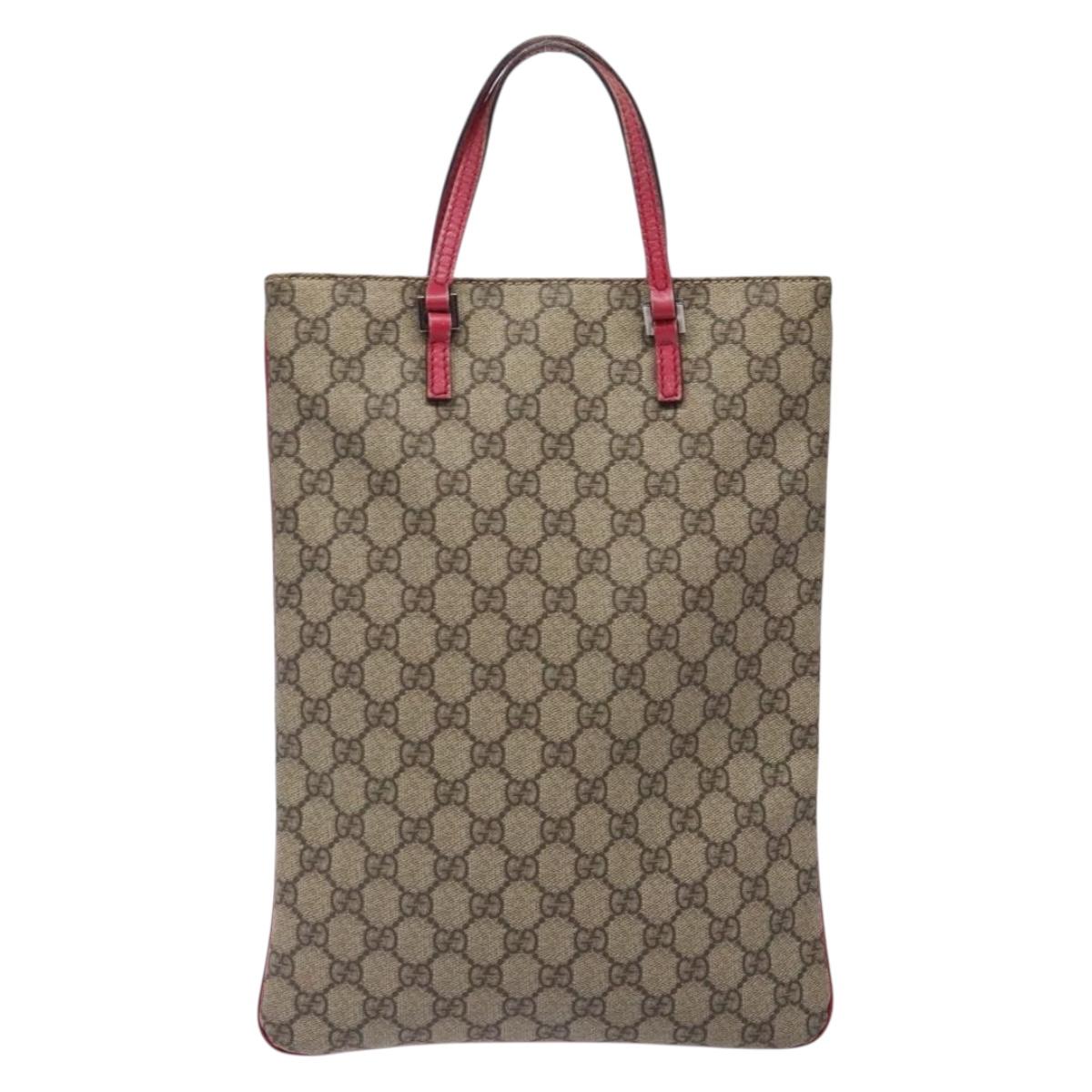 GUCCI GG Supreme Hand Bag PVC Beige Silver 117551 Auth 132297