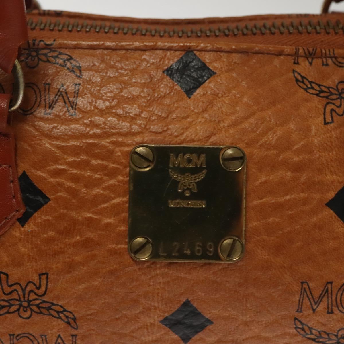 MCM Logogram Vicetos Mini Boston Bag PVC Leather 2way Brown Gold Auth 132305