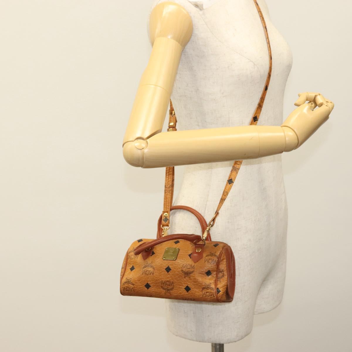 MCM Logogram Vicetos Mini Boston Bag PVC Leather 2way Brown Gold Auth 132305