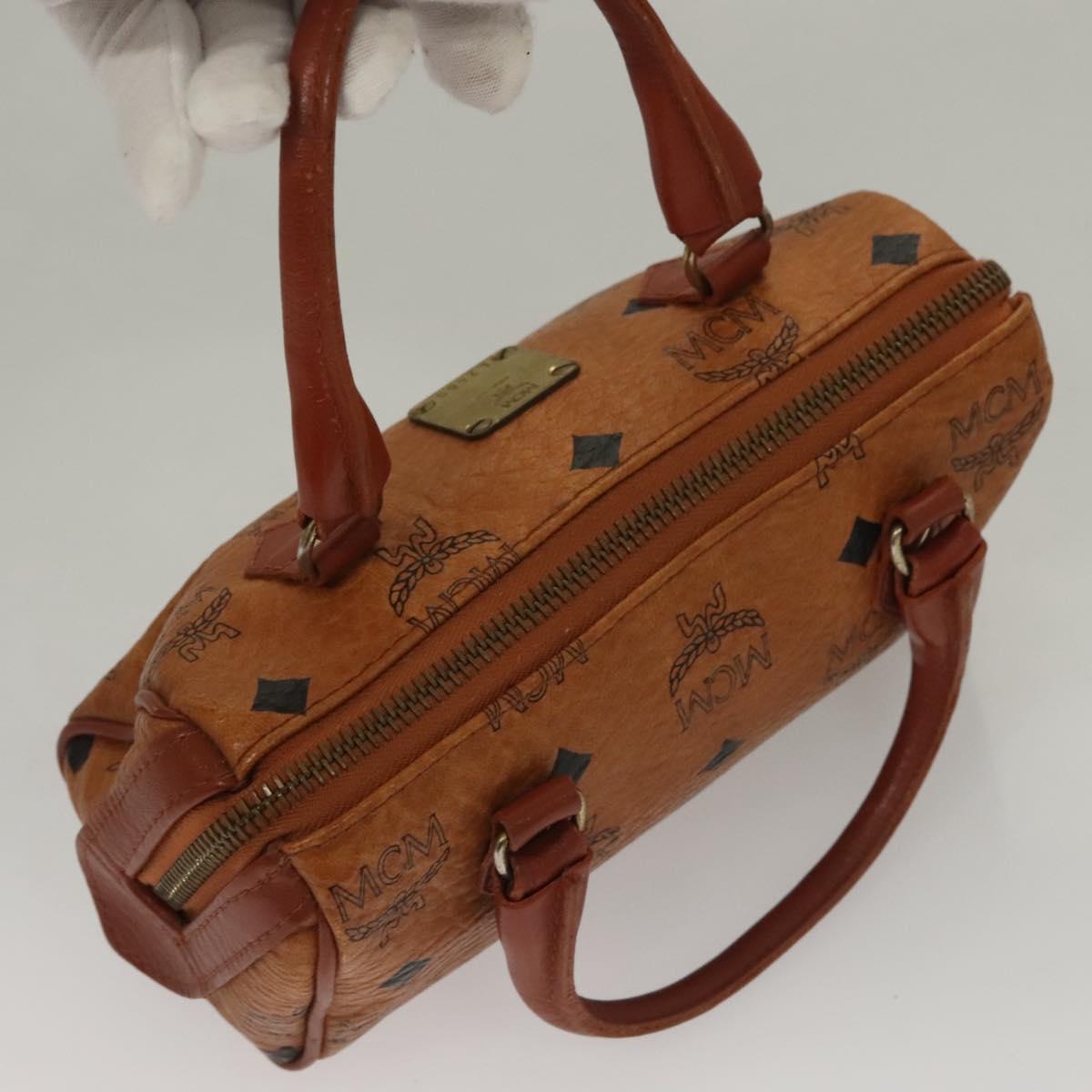 MCM Logogram Vicetos Mini Boston Bag PVC Leather 2way Brown Gold Auth 132305