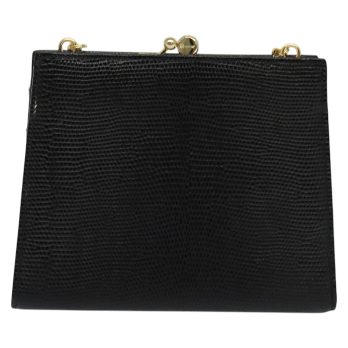 Salvatore Ferragamo Vala Chain Shoulder Bag Leather Embossed Black Auth 132311