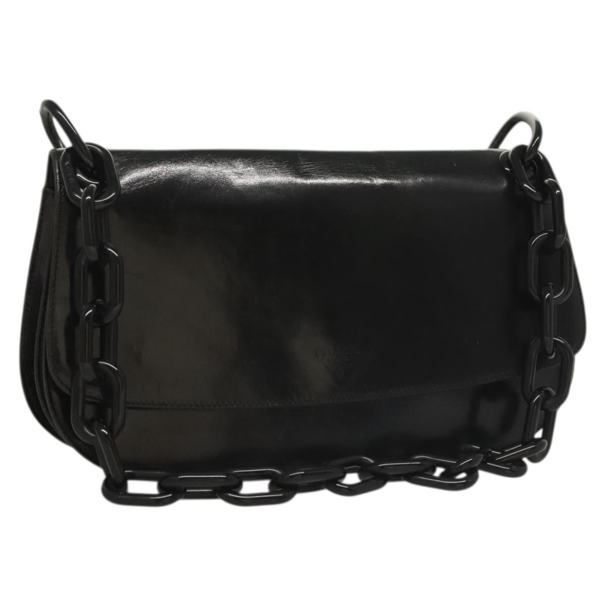 PRADA Chain Shoulder Bag Leather Black Auth 132369
