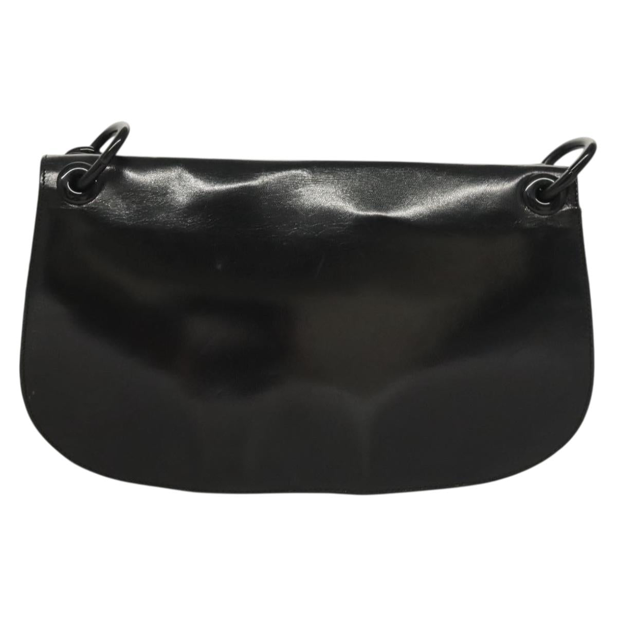 PRADA Chain Shoulder Bag Leather Black Auth 132369